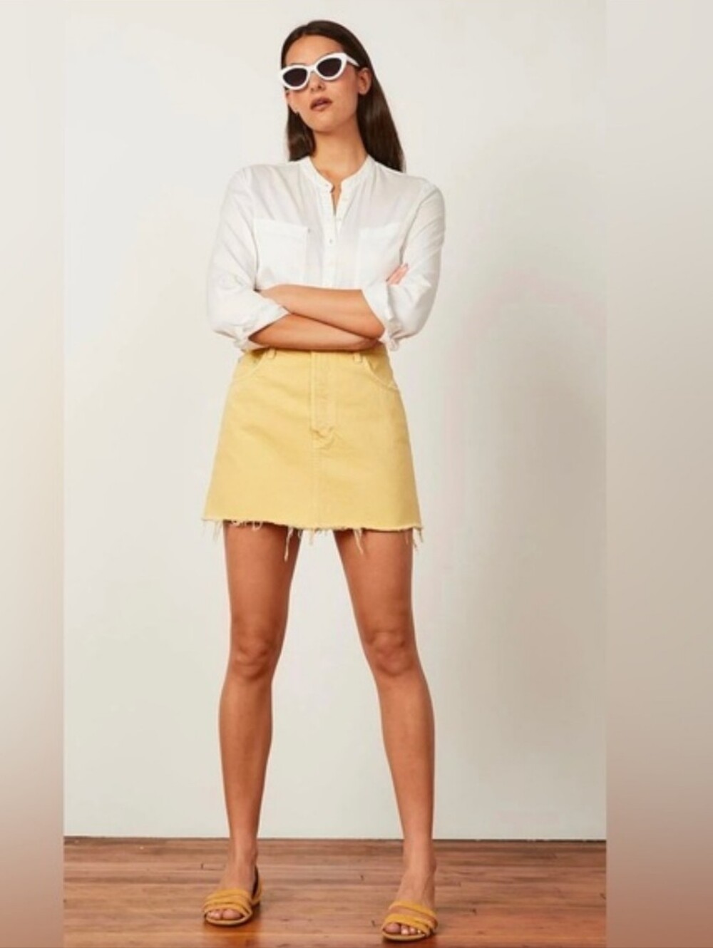 Boyish The Corey Rigid Denim Mini Skirt in Honey Pot Yellow Size 24